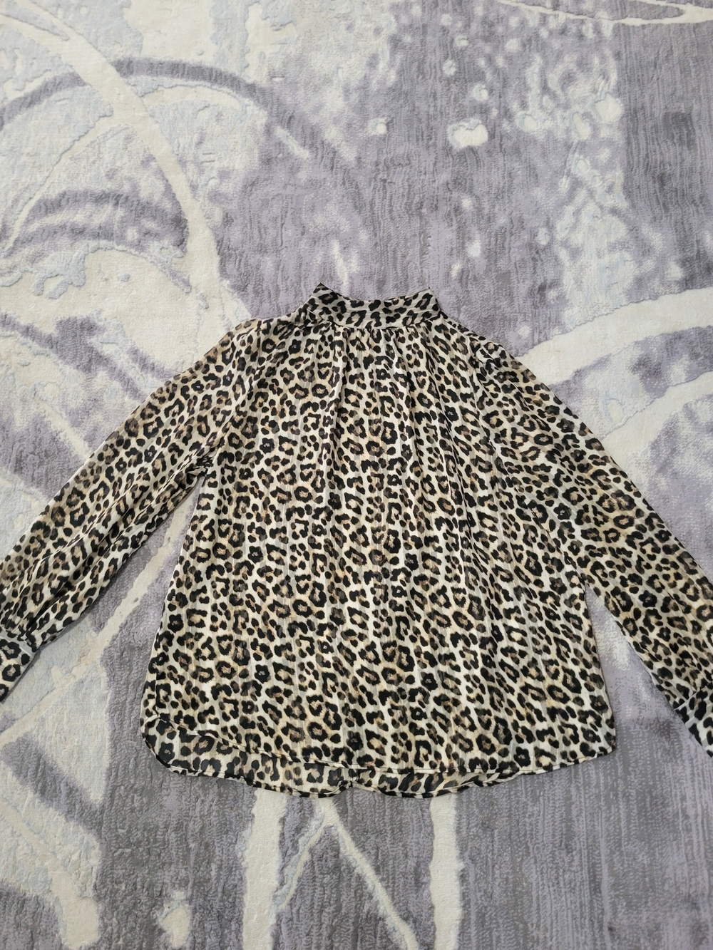 H&M Leopard-Print Mock Neck Blouse in Beige and Black Size M